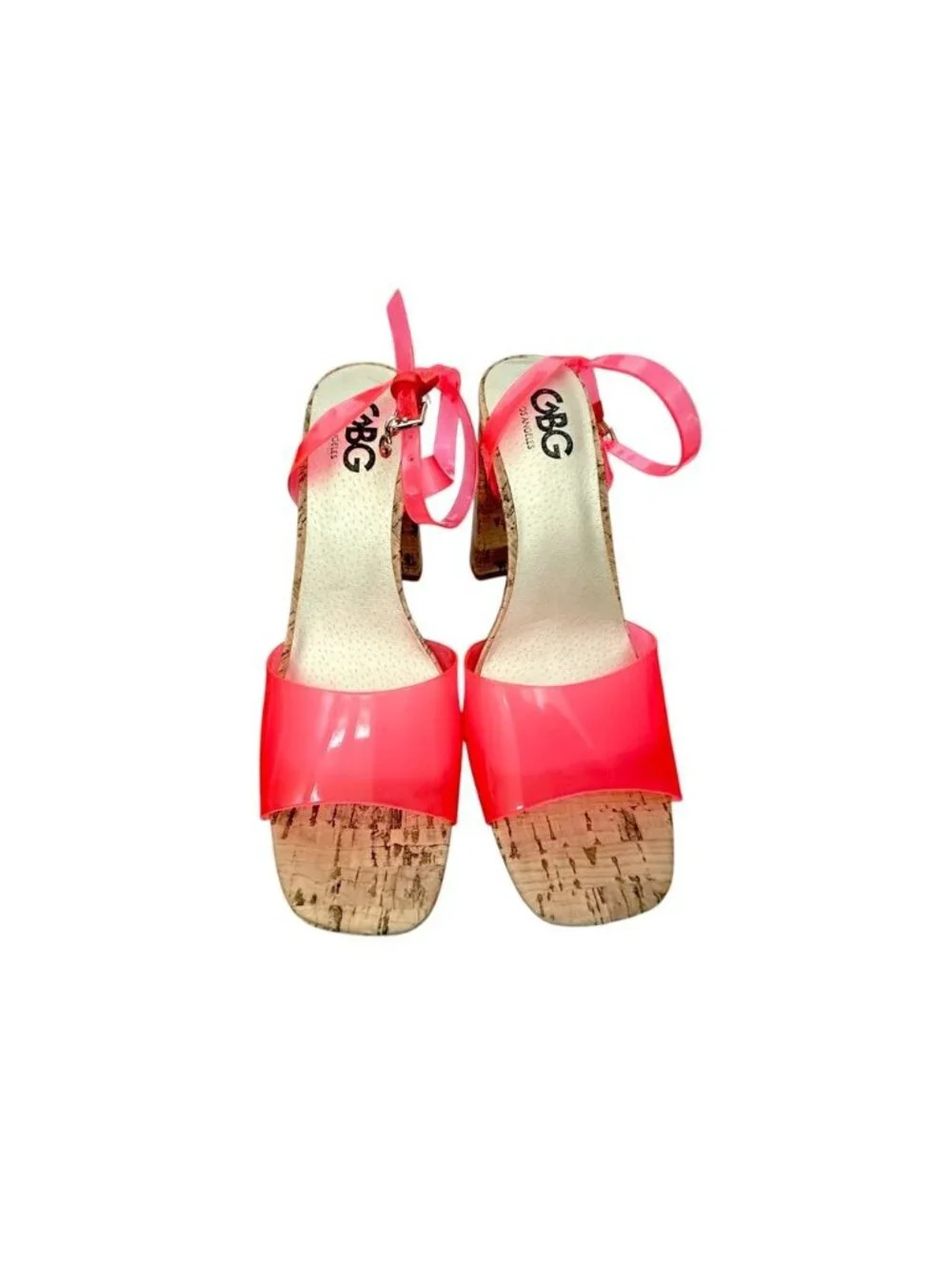 GBG Los Angeles Pink Transparent Strap Cork Block Heel Sandals Womens 8M NWOB